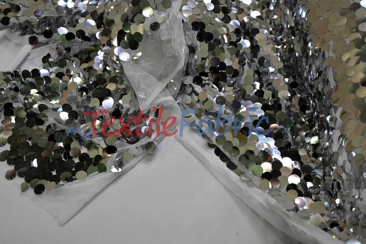 Fish Scale Paillette Sequins Polyester Fabric - 9Mm Sequins, 54" Width, Multiple Colors (1 Yard)