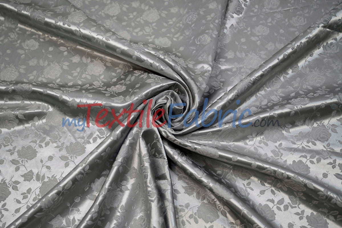 Satin Jacquard Satin Flower Brocade Polyester Fabric - Tone On Tone Floral Brocade, 60" Wide (65 Yards)