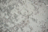 Sequins Ribbon Taffeta Polyester Fabric - Flower Swirl Embroidery With Sequins, 54" Width, Multiple Colors (1 Yard)