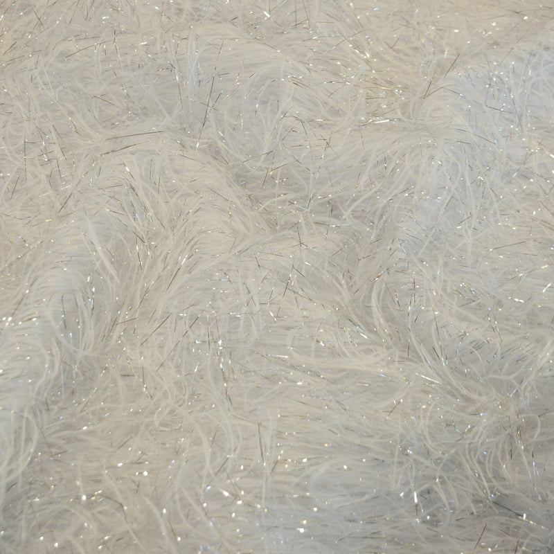 White Shaggy Brocade Polyester Fabric - White Metallic Eyelash, Sheer Woven Texture, 56/57" Width (Yards)