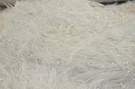 White Shaggy Brocade Polyester Fabric - White Metallic Eyelash, Sheer Woven Texture, 56/57" Width (Yards)