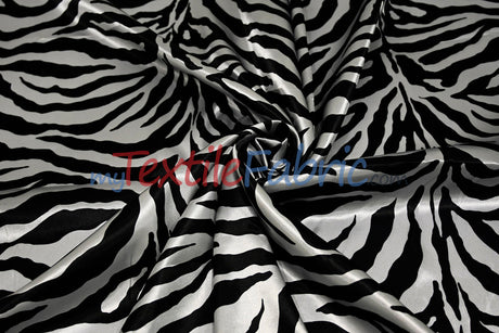 Zebra Charmeuse Satin Fabric - Zebra Print, 58/60" Width, Multiple Colors (1 Yard)