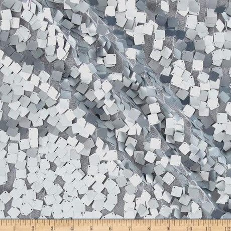 Dull Square Dazzle Polyester Fabric - Square Sequins, Sheer Mesh, 52" Width (1 Yard)