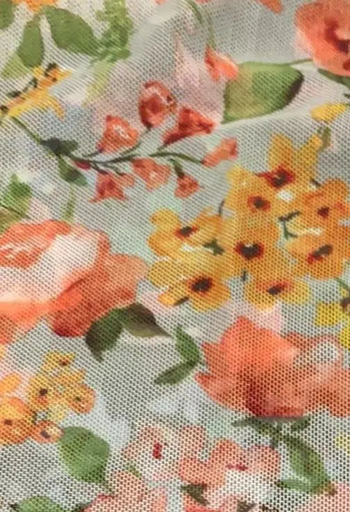 1 Yard Digital Floral Mesh Knit Fabric, 54? Wide Polyester Spandex Blend