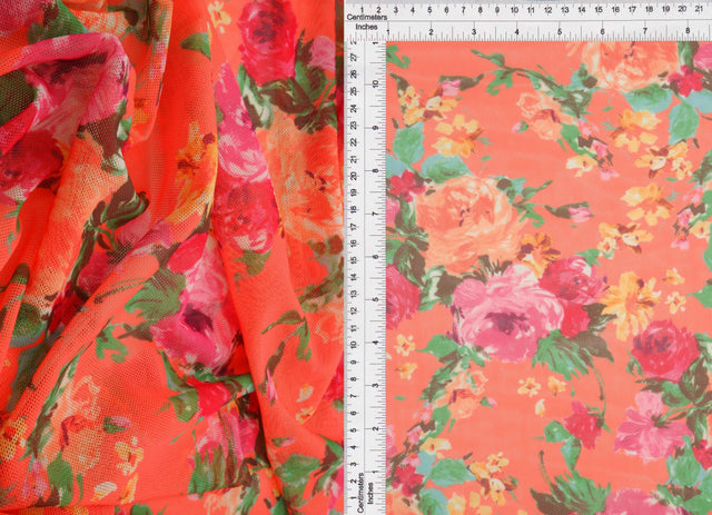 Floral Printed Mesh Fabric