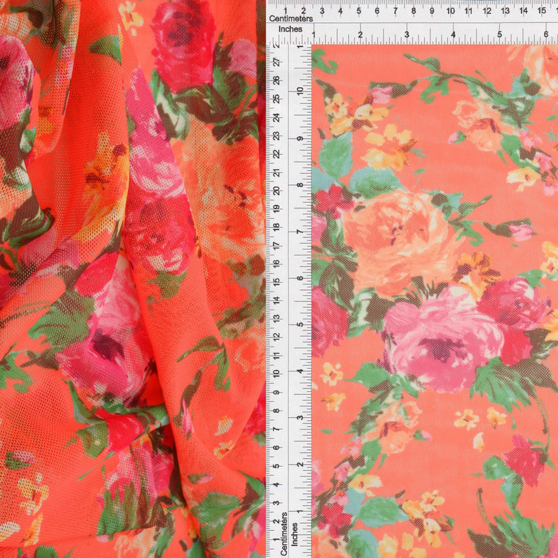 1 Yard Digital Floral Mesh Knit Fabric, 54'' Wide Polyester Spandex Blend