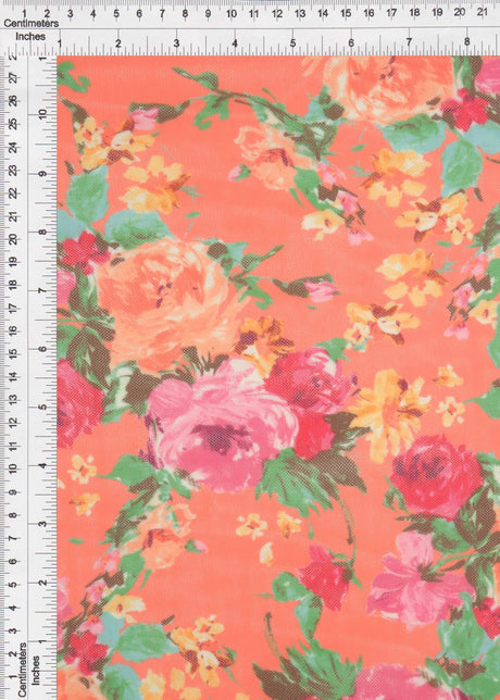 1 Yard Lightweight Digital Floral Mesh Fabric, Stretch Sheer 54” Wide for Apparel & Crafts