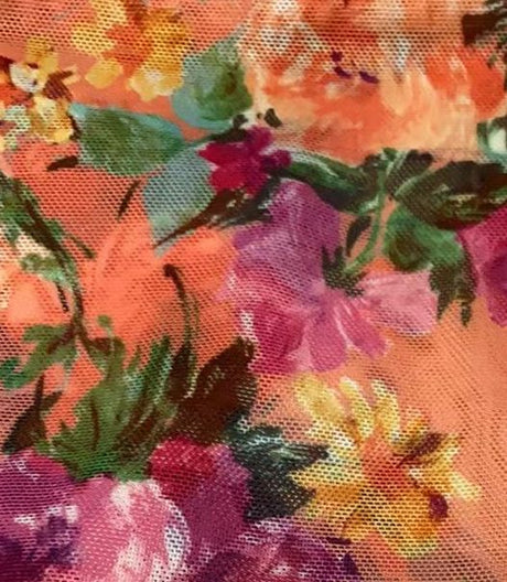 Floral Printed Mesh Fabric