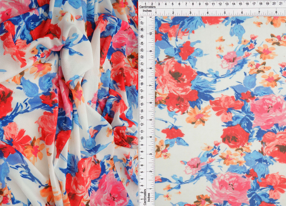 Floral Printed Mesh Fabric