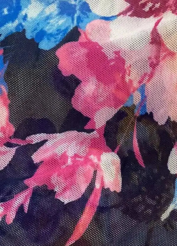 1 Yard Mesh Digital Floral Print Fabric, 54? Wide Polyester Spandex Blend