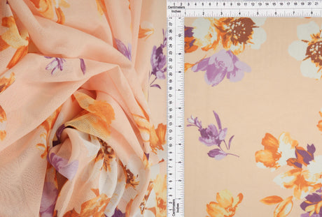 Floral Printed Mesh Fabric Navy
