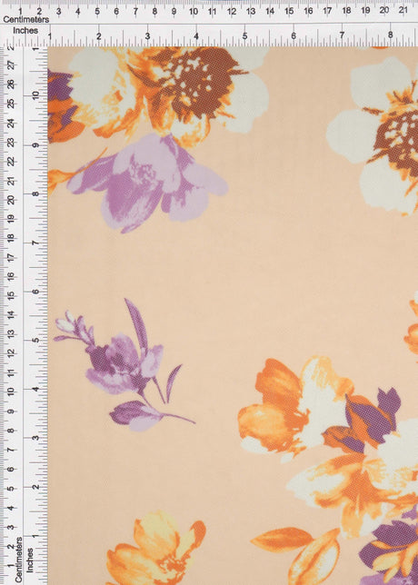 Floral Printed Mesh Fabric Navy