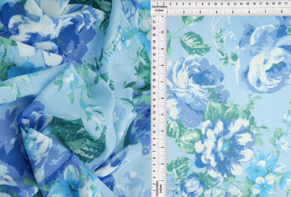 1 Yard Digital Floral Mesh Knit Fabric, 54? Wide Polyester Spandex Blend