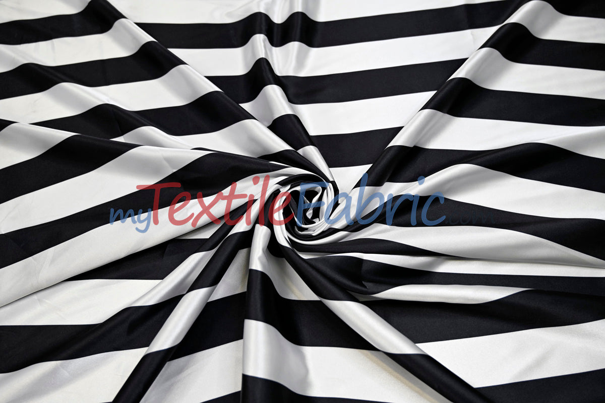 Stripe Satin Charmeuse Polyester Fabric - 2" Stripe, Multiple Colors, 58/60" Width (1 Yard)
