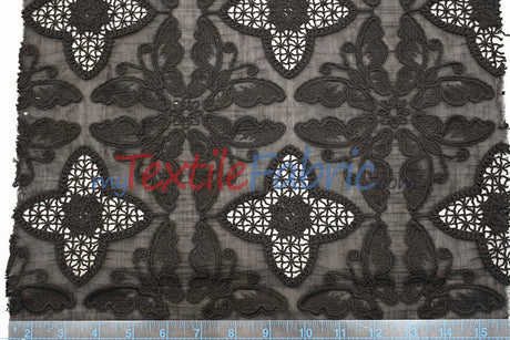Butterfly Embroidery Cotton Fabric - White, Offwhite, Ecru, Black, 52-54" Width (1 Yard)