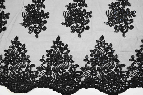Camilla Embroidery Polyester Fabric - Flower Embroidery With Sequins, Sheer Bridal Lace, 52" Width (1 Yard)