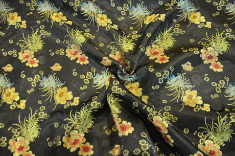 Chinese Flower Brocade Polyester Fabric - Oriental Floral Brocade, 45" Width (1 Yard)