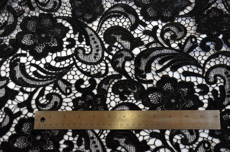 Guipure Bridal Lace Polyester Fabric - Heavy Double Scalloped Lace, Multiple Colors, 48/49" Width (1 Yard)