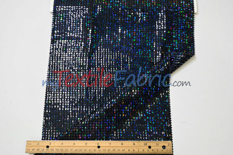 Holographic Mini Square Sequins Mesh Fabric - Holographic Mini Square Sequins, 45" Width (By The Yard)