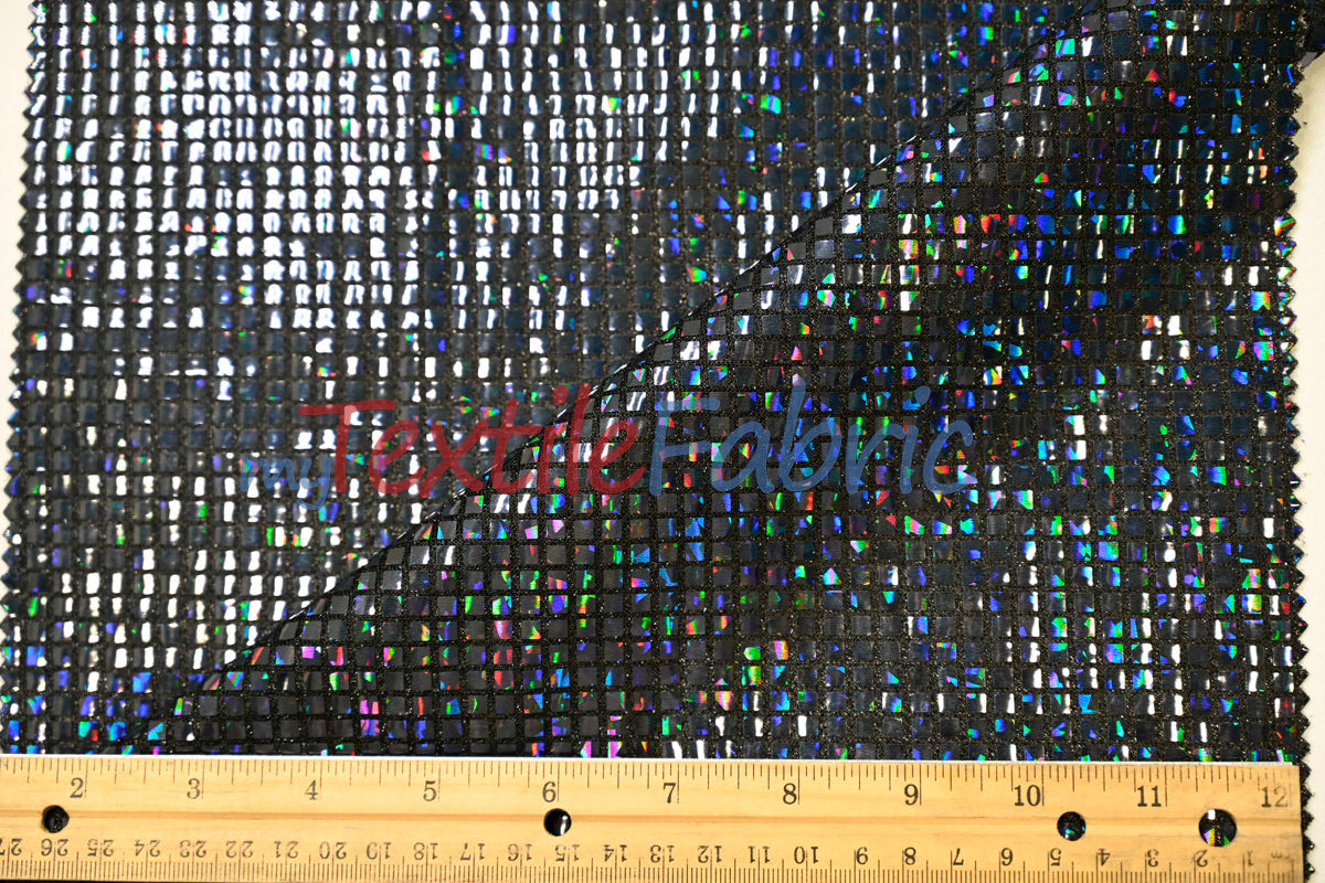 Holographic Mini Square Sequins Mesh Fabric - Holographic Mini Square Sequins, 45" Width (By The Yard)