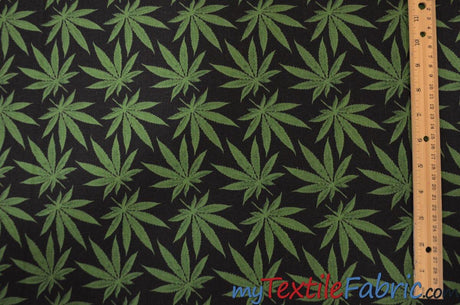 Marijuana Cannabis Leaf 100 Percent Cotton Fabric - Leaf Print, 60" Width (1 Yard)
