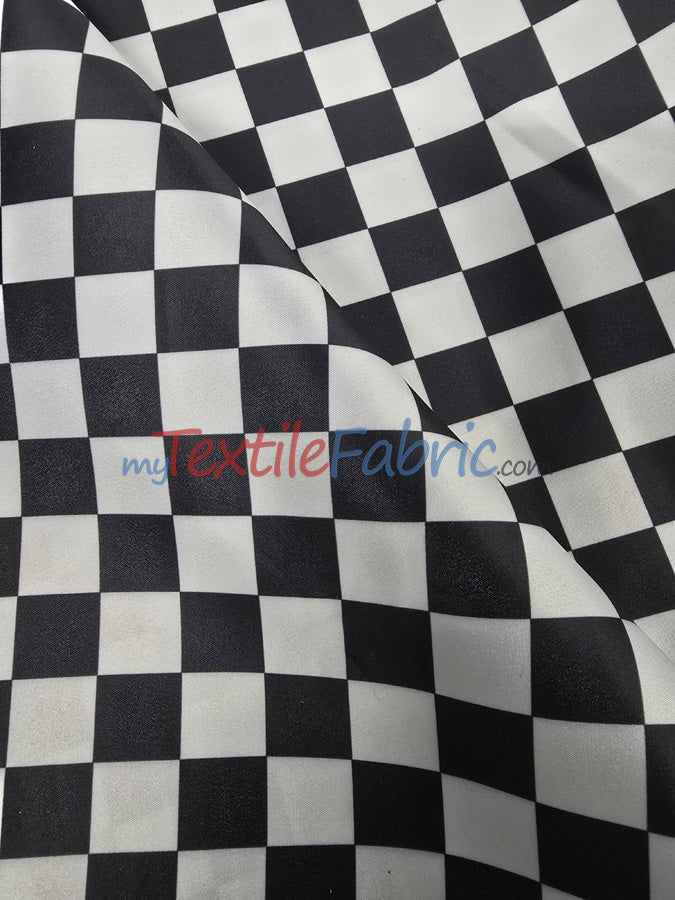 Checkered Satin Fabric - Racing Flag Pattern, Black And White Or Red And White, 58/60" Width (1 Yard)