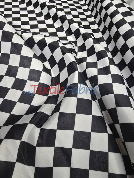 Checkered Satin Fabric - Racing Flag Pattern, Black And White Or Red And White, 58/60" Width (1 Yard)