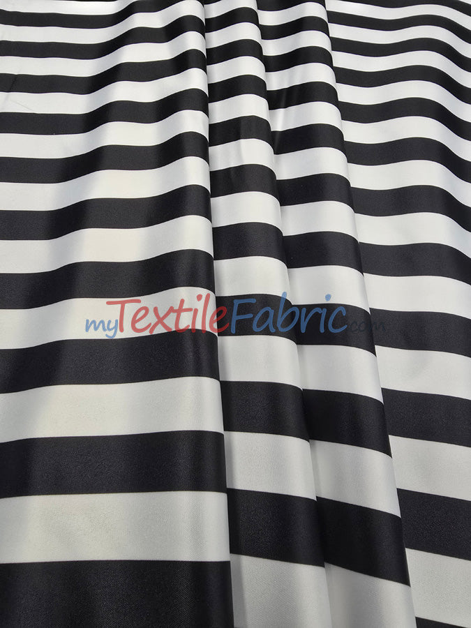 1 Inch Stripe Satin Print Lamour Satin Fabric - Black White 1 Inch Stripe, 58/60" Width (1 Yard)