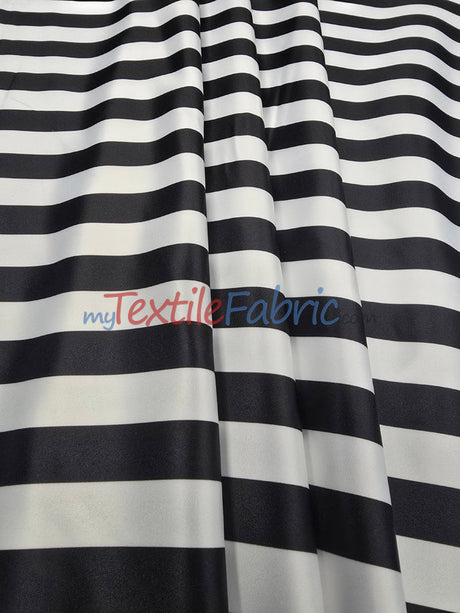 1 Inch Stripe Satin Print Lamour Satin Fabric - Black White 1 Inch Stripe, 58/60" Width (1 Yard)