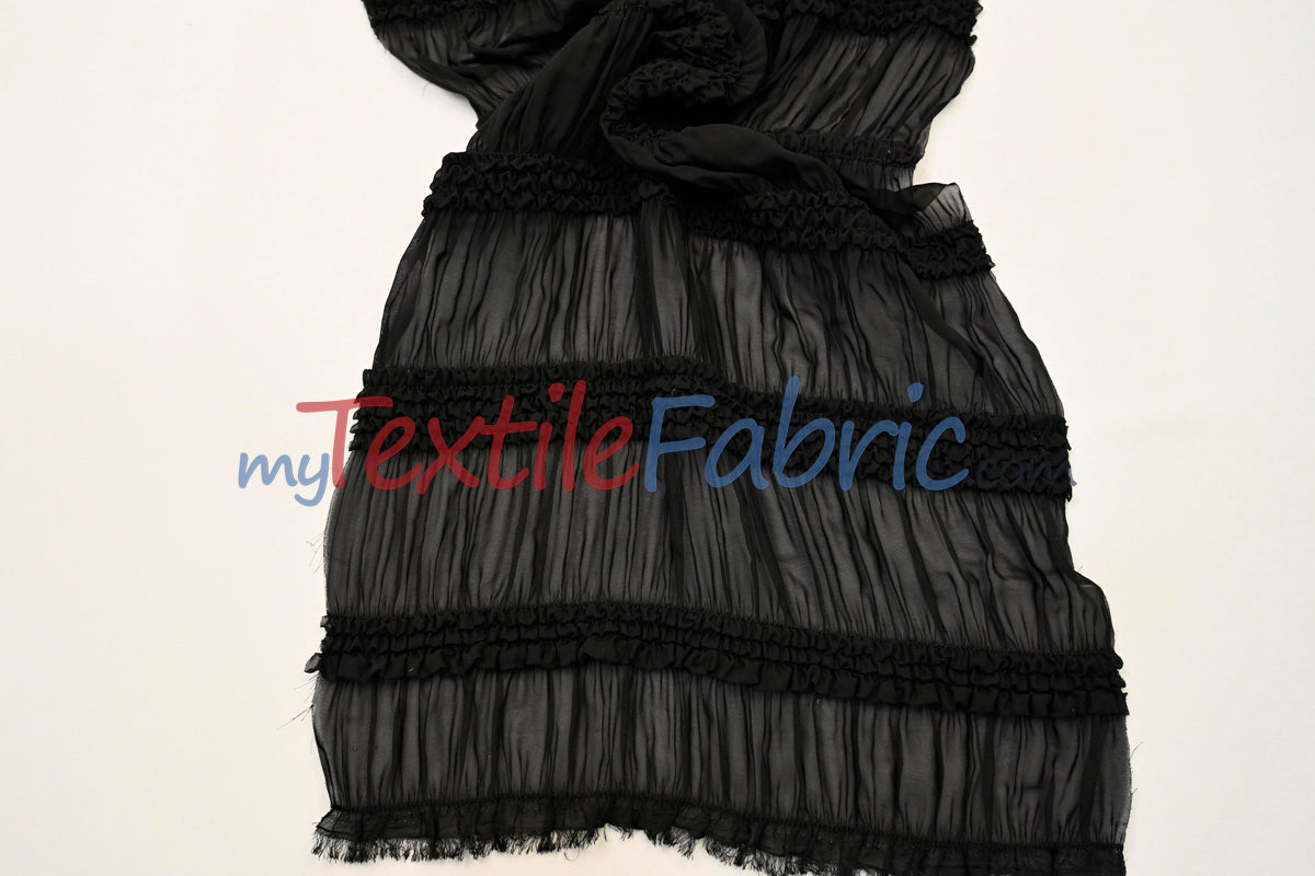 Pleated Ruffle Chiffon Polyester Fabric - Lightweight Textured Semi-Sheer, 44/46" Width (1 Yard)