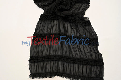 Pleated Ruffle Chiffon Polyester Fabric - Lightweight Textured Semi-Sheer, 44/46" Width (1 Yard)