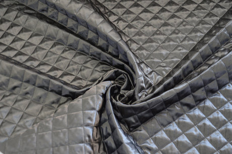 Quilted Satin Batting Polyester Fabric - White, Black Diamond Quilted, 58/60" Width (Yards)