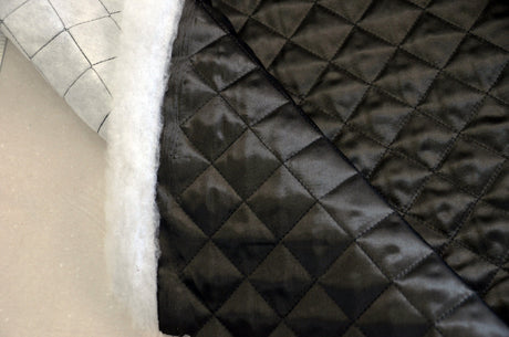 Quilted Satin Batting Polyester Fabric - White, Black Diamond Quilted, 58/60" Width (Yards)
