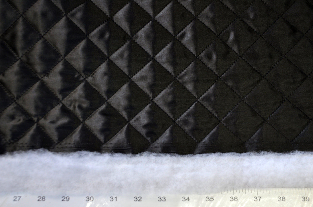 Quilted Satin Batting Polyester Fabric - White, Black Diamond Quilted, 58/60" Width (Yards)