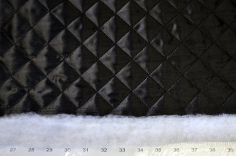 Quilted Satin Batting Polyester Fabric - White, Black Diamond Quilted, 58/60" Width (Yards)