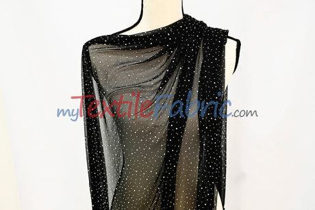 Rhinestone Stretch Power Mesh Fabric - Iridescent AB Crystal Embellished, 58" Width (1 Yard)