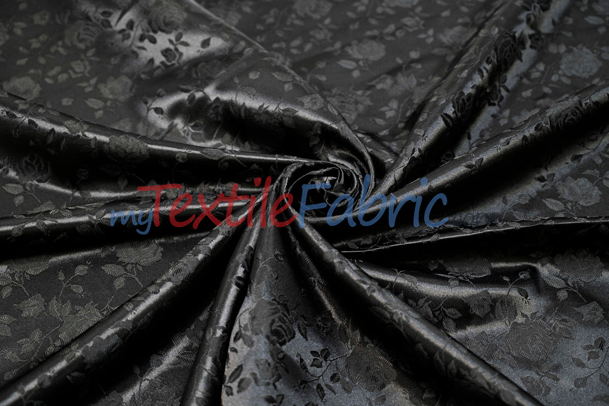 Satin Flower Brocade Polyester Fabric - Tone On Tone Embossed Floral, 58/60" Width (1 Yard)