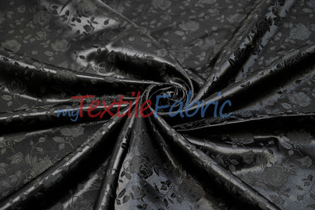 Satin Flower Brocade Polyester Fabric - Tone On Tone Embossed Floral, 58/60" Width (1 Yard)