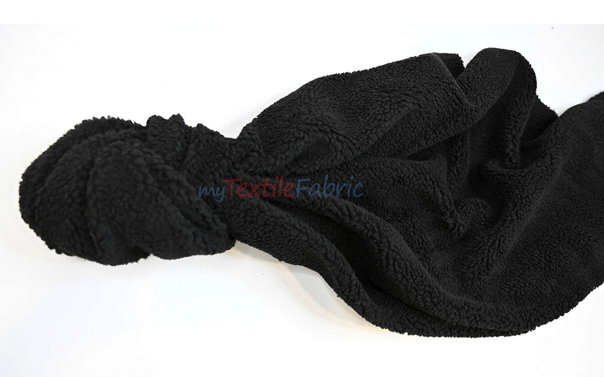 Sherpa Fleece Polyester Fabric - White, Ivory, Black, 60" Width (1 Yard)