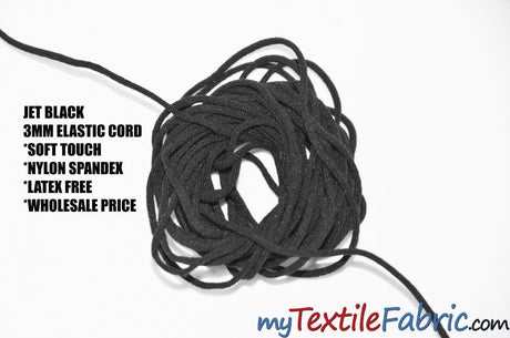 Black 3Mm Round Knitted Elastic Cord - Nylon Spandex Fabric, Black Solid, 3Mm Width (1400 Yards)