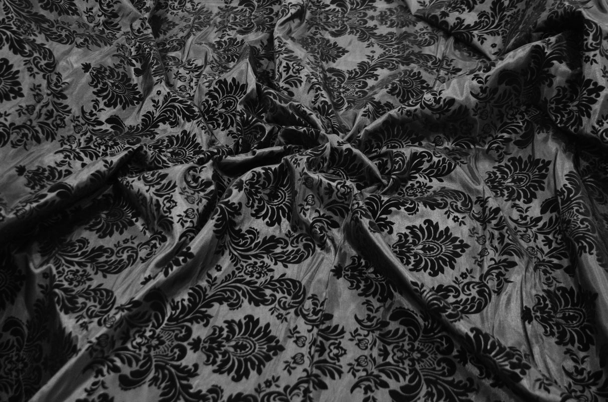 Damask Flocking Taffeta Fabric - Flocking Velvet Damask, 58/60" Width (1 Yard)