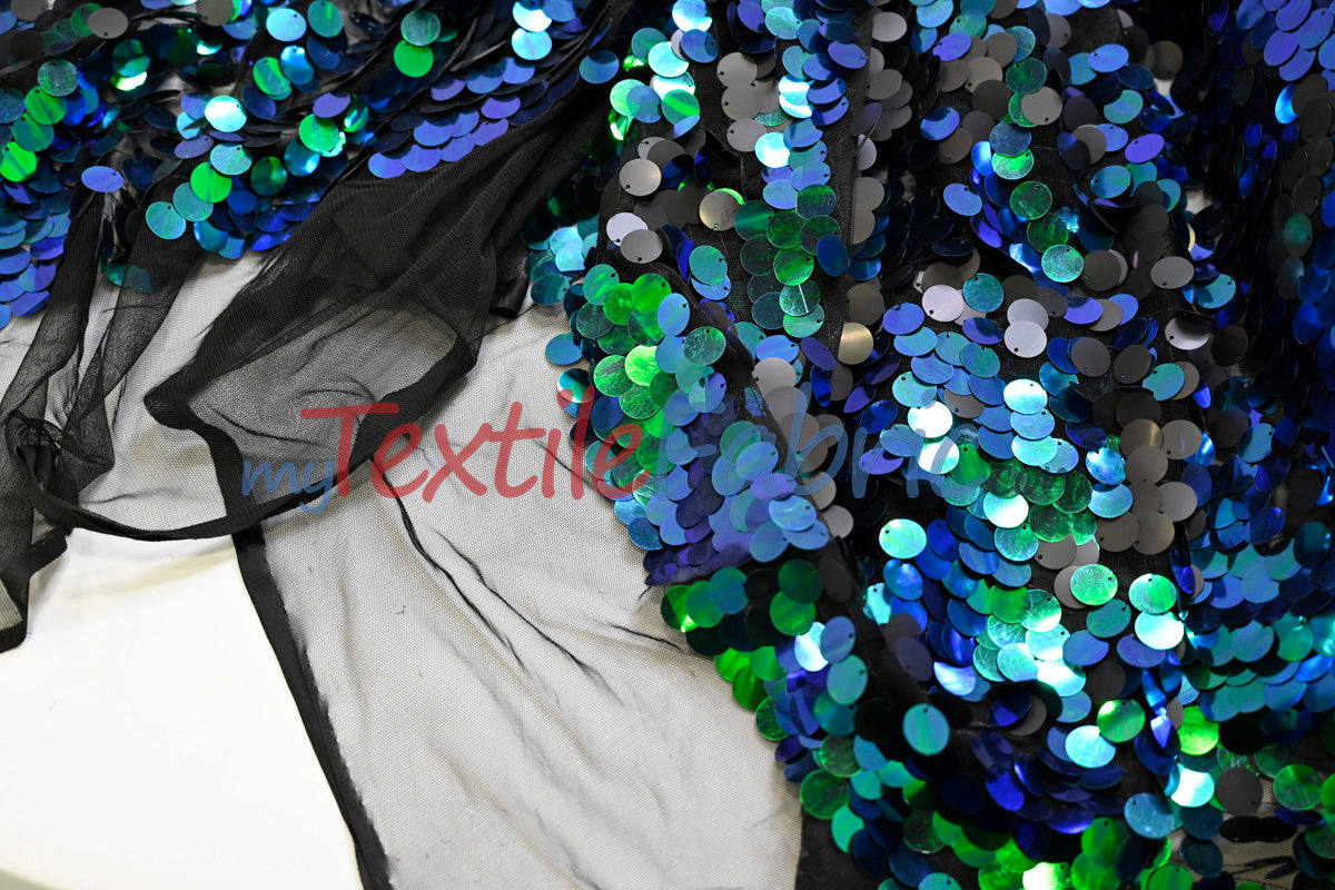 Fish Scale Paillette Sequins Polyester Fabric - 9Mm Sequins, 54" Width, Multiple Colors (1 Yard)