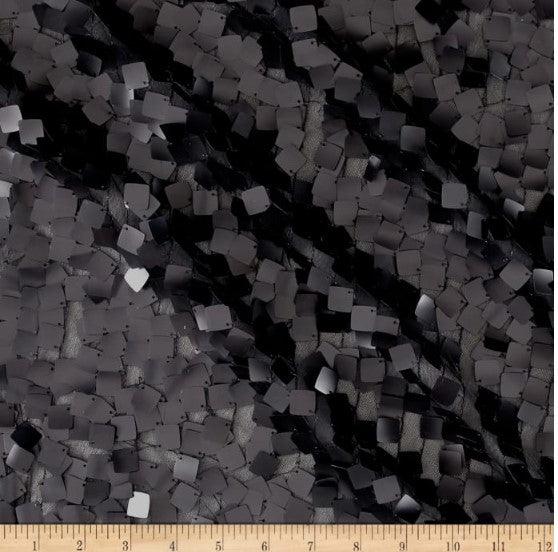 Dull Square Dazzle Polyester Fabric - Square Sequins, Sheer Mesh, 52" Width (1 Yard)