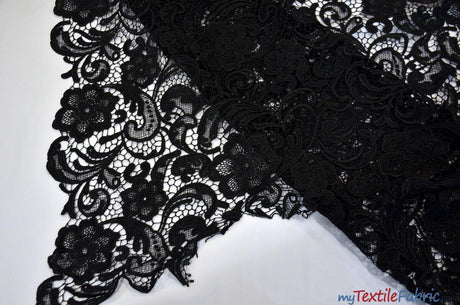 Guipure Bridal Lace Polyester Fabric - Heavy Double Scalloped Lace, Multiple Colors, 48/49" Width (1 Yard)