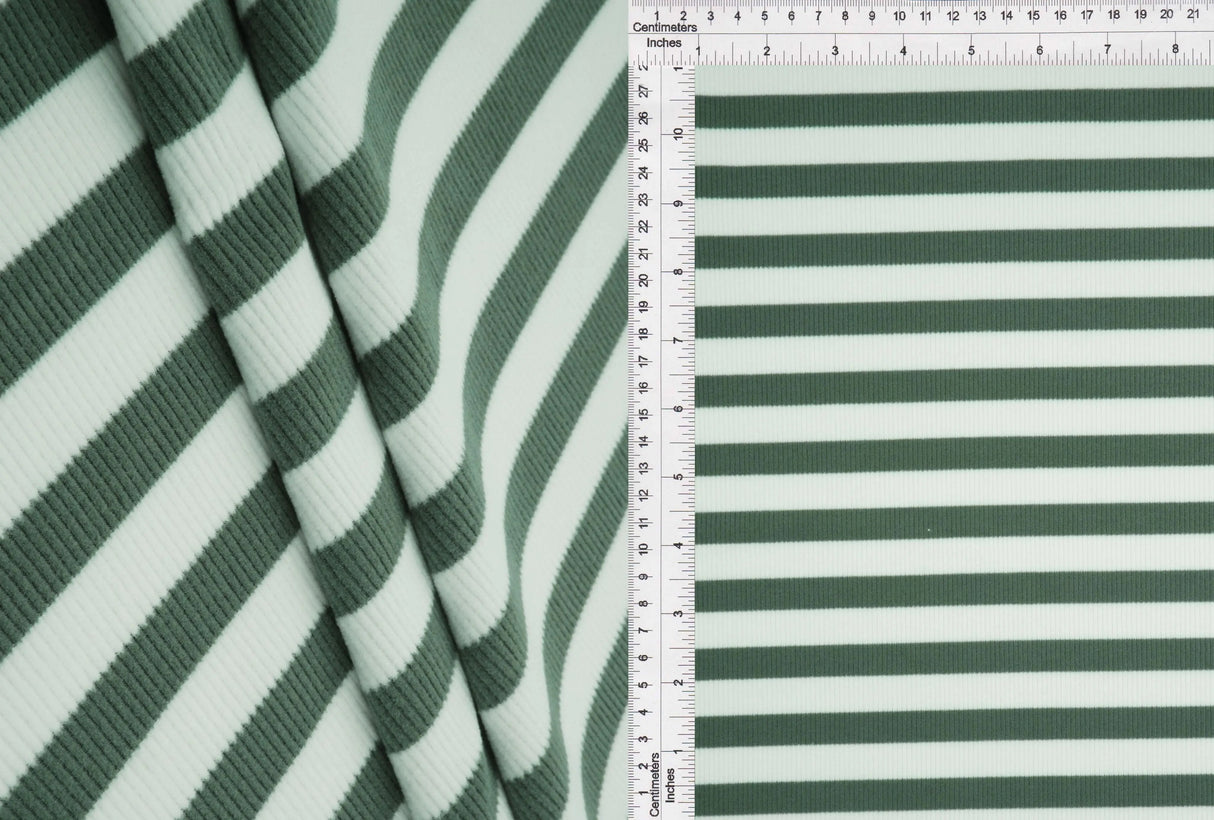 1 Yard 2x2 Cool Cotton Stripe Fleece Rib Knit Fabric, 50/52? Wide Polyester Spandex Blend