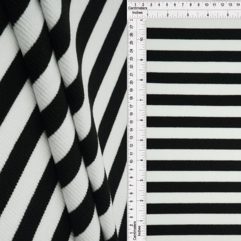 1 Yard 2x2 Cool Cotton Stripe Fleece Rib Knit Fabric, 50/52'' Wide Polyester Spandex Blend