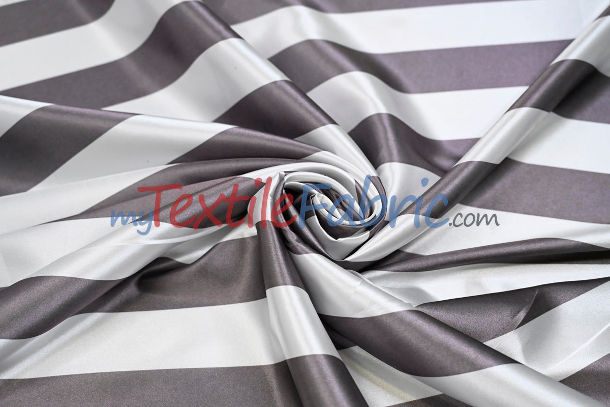 Stripe Satin Charmeuse Polyester Fabric - 2" Stripe, Multiple Colors, 58/60" Width (1 Yard)