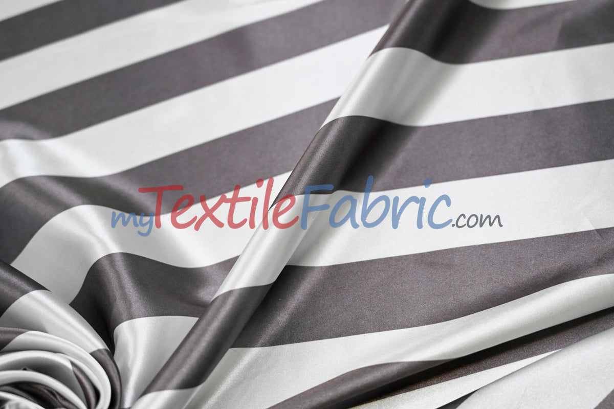 Stripe Satin Charmeuse Polyester Fabric - 2" Stripe, Multiple Colors, 58/60" Width (1 Yard)
