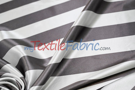 Stripe Satin Charmeuse Polyester Fabric - 2" Stripe, Multiple Colors, 58/60" Width (1 Yard)