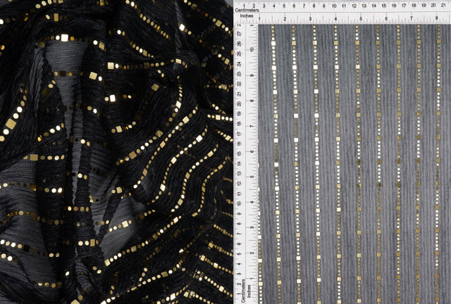 Metallic Pleated Knit Fabric Black